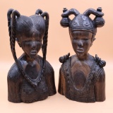 Vintage Large Wood Carved Wedding Couple Busts