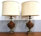 MCM Vintage Stiffel Pair of Wood and Brass Lamps