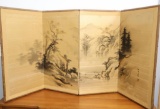Vintage Large Painted Japanese Folding Screen