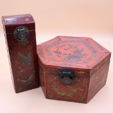 Two Ornate Antique Japanese Red Lacquerware Boxes