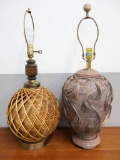 Two Vintage Wicker Style Lamps