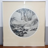 Vintage Charcoal Art 'The Birches' Pencil Signed