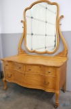 Antique Birdseye Maple Princess Dresser with Large Mirror