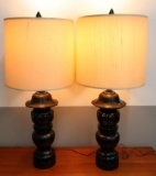 Pair of Vintage MCM Large Metal Japanese Lantern Lamps