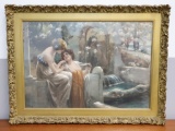 Antique 'At the Fountain' in Ornate Heavy Frame