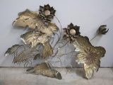 Vintage Metal Lily Pad and Flower Wall Art