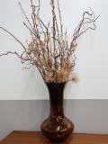 Vintage MCM Large Amber Glass Vase with Dried Pussywillow and More Accents