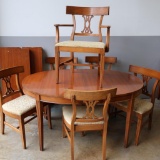 Vintage Dining Table with Six Chairs and Three Leaves