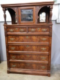 Antique Victorian Locking Chest of Drawers with Upper Glass Locking Cabinet