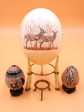 Hand Carved Ostrich Egg, Stone Eggs and Stands
