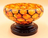Artisan Two Piece Orange Glass Bowl and Stand