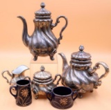 Antique Porcelain with Silver Finish Tea and Coffee Set