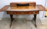 Antique Leather Top desk with Drop Leaf Sides and Removable Top Drawers Organizer