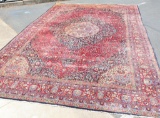 Large 17 ft x 12 ft Red Ornate Rug with Pet Stains