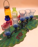 Bright Vintage Glassware and Beaded Table Runner