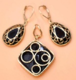 Black Onyx and Gold 14k Earring and Pendant