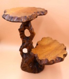 Mid Century Live Edge Wood Two Tier Plant Stand