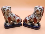 Antique pair of Staffordshire pottery figures of spaniel dogs