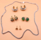 Four Pairs of Earrings and One Chain 925