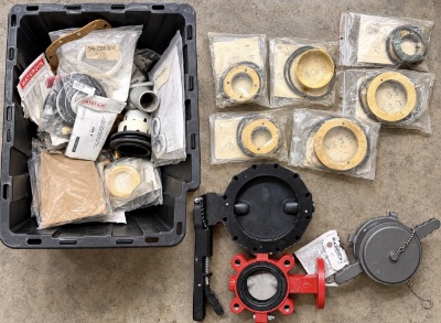 Large Assortment of Industrial Butterfly Valves, Waterous Parts, Seals & Repair Kits – 1 Bin