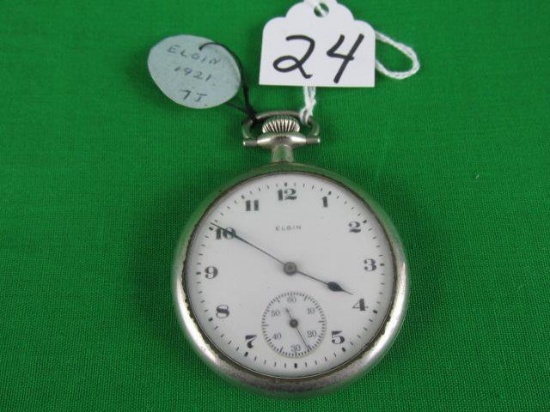 1921 Elgin 13S Open Face7J Silverode case