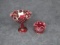 2 Pc. lot - Ruby red hobnail glass flower bowl 3