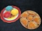 Muti colored stoneware chip & dip set - World Market; Brown Glaze/white dot Veggie Tray;