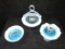 3 pc. lot: 1) Blue opalescent Dolphin compote by LG Wright -5.5