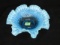 Fenton blue opalescent hobnail scalloped edge bowl; 11