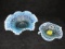 2 pc. lot - Blue opalescent hobnail bowls: 1) 8