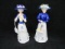 Qty 2 - Porcelain Lady figurines - 1 smelling flowers, 1 holding umbrella. Korean.