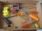 Box lot - Various sz. Screw drivers - Stanley, Craftsman; King Craft laser level, mini pry-bar,
