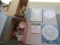 Holiday Tins, Christmas Wreath; Lights, Wrapping paper, Lace Paper dollies