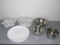 3 pc. Porcelain Bake set; (3) Stainless mixing bowls