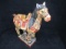 Porcelain horse figurine w/gold saddle & floral design enamel d?cor; Marked china