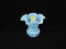 Fenton blue opalescent vase w/scalloped edge, coin dot pattern. 6