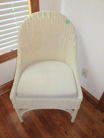 White Wicker bow back chair w/ cushion - 22"W x 36"H