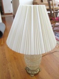 Glass table lamp w/ornate gold base