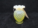 Fenton yellow opalescent hobnail fluted bud vase. 3.75