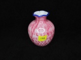 Fenton cranberry /wh/blue vase. 7.5