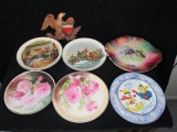 Box lot - Kid's plate, Hand painted porcelain plates, USA Eagle wall plaque.