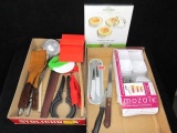 2 box lot - Knife cutlery, English muffin rings, Misc. kitchen utensils