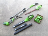 Green Works - Multi piece 40 Volt Lithium Battery Yard set: Tree Trimmer extension pole chain saw,