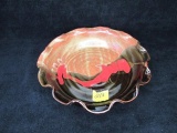 Multi colored stoneware pie plate w/scalloped edges, Artist signed, 2.5