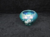 Fenton Blue iridescent hand painted Floral bowl by L. Evenson - 3.5