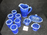 10 pc. set - Weishaar blue opalescent glass- Includes: Pitcher & (6) glasses, Creamer & sugar,