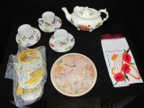 Box lot - Oakley China porcelain tea pot, 3-pc. Sakura cup & saucers, Bird & Floral design