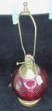 Fenton Cranberry red swirl table lamp - no shade.