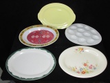 Box lot - 10 Clear glass w/gold trim lunch plates, 4 Oval serving platters, 1 Oval egg platter.