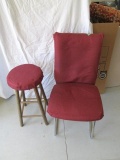 Metal cushioned chair & wood cushion bar stool